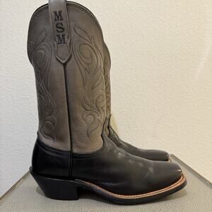 Fenoglio Black / Grey Leather Cutter Toe Cowboy Western Boots 7.5 C NEW